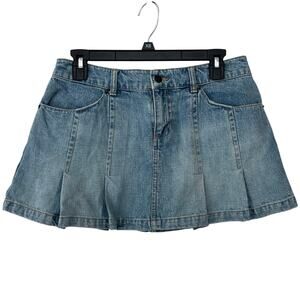 Vintage SO Denim micro Mini Skirt Y2K Pleated Blue Jean Skirt Small